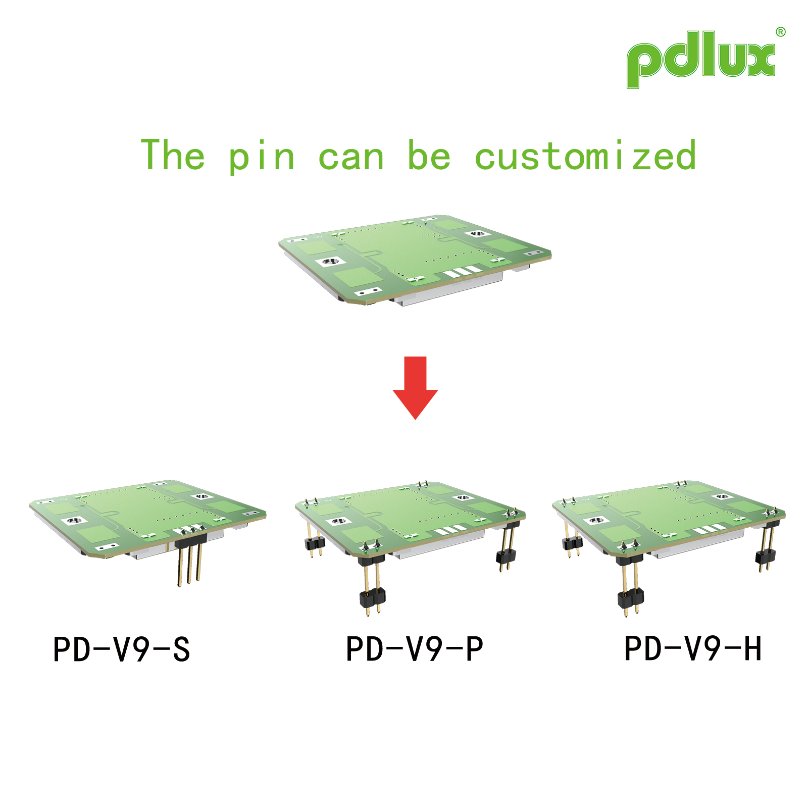 PDLUX zavádí upgradované PD-V9H/PD-V9P/PD-V9S X-pásmové dopplerovské snímací moduly, vlastní verze bez kolíků volitelné
