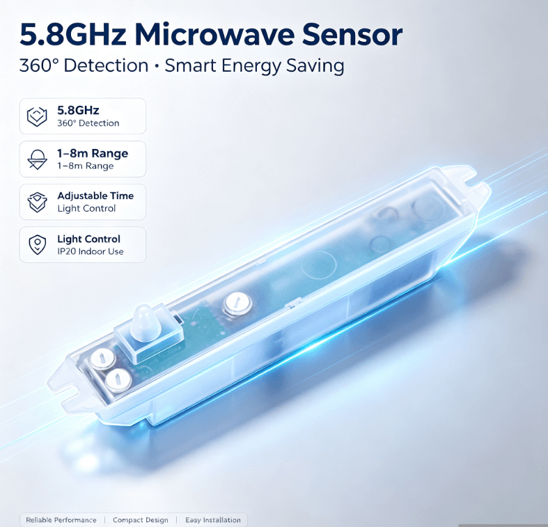 Mikrovlnný senzor PD-MV1020 5,8 GHz | Skrytá instalace, méně falešných spouštěčů pro osvětlení